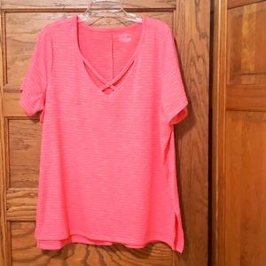 LANE BRYANT CORAL/WHITE STRIPPED TOP